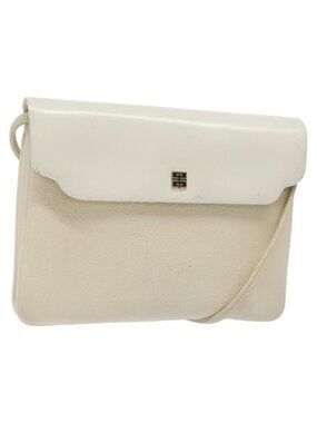 Authentic GIVENCHY Shoulder Bag Leather White Gold